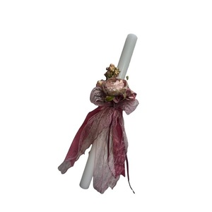 Πασχαλινή λαμπάδα στρόγγυλη με λουλούδια και κορδέλες . 37εκ. - κορίτσι, λαμπάδες, για ενήλικες, πασχαλινά δώρα
