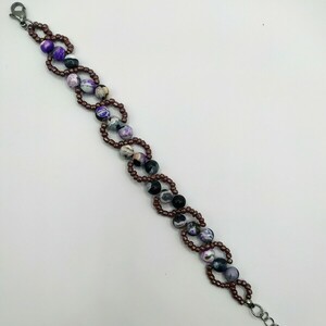 Purple Agate with Seed Beads Bracelet - ημιπολύτιμες πέτρες, χάντρες, boho, χεριού, αυξομειούμενα - 3