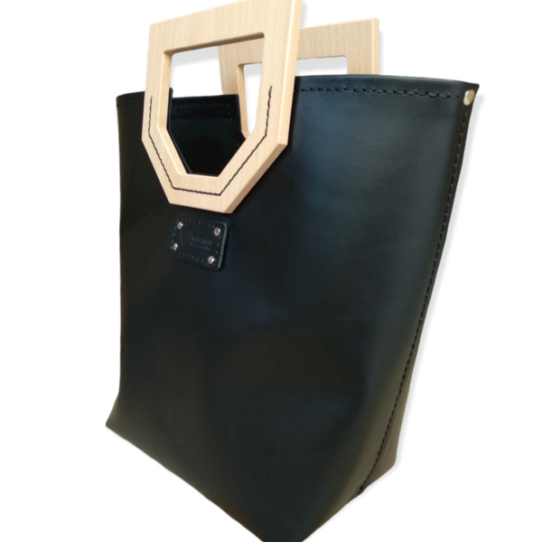 Χειροποίητη Δερμάτινη γυναικεία τσάντα χειρός –KA202 - δέρμα, ξύλο, all day, χειρός, tote - 3