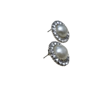 Καρφωτα σκουλαρίκια με περλα και στρας - καρφωτά, πέρλες, μεγάλα, καρφάκι, zamak - 3