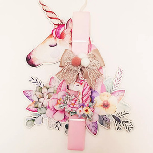 Λαμπάδα πασχαλινή σε ξύλινη πλάτη με unicorn - κορίτσι, λαμπάδες, για παιδιά