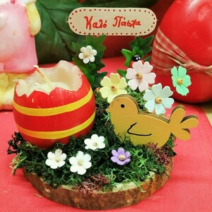Πασχαλινό διακοσμητικό με κερί αυγό, λουλούδια, πουλάκι και ευχή Καλό Πάσχα - κερί, διακοσμητικά, για ενήλικες - 5