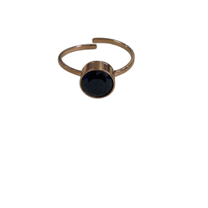 Ατσάλινο δαχτυλίδι ροζ χρυσό με μαύρη πέτρα - ημιπολύτιμες πέτρες, ατσάλι, αυξομειούμενα, φθηνά