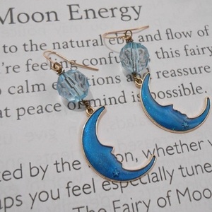 Σκουλαρίκια φεγγάρι με σμάλτο και χάντρες, κρεμαστά Blue Crescent Moon - ημιπολύτιμες πέτρες, σμάλτος, φεγγάρι, γάντζος, δώρα γενεθλίων - 3