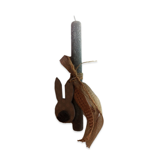 Αρωματική Χειροποίητη Στρογγυλή Λαμπάδα Γκρι με Κεραμικό Κουνελάκι 30 εκ. - λαμπάδες, για ενήλικες, για εφήβους, ζωάκια