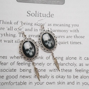 Σκουλαρίκια με γυαλί, νεκροκεφαλές και charms, κρεμαστά Skull earrings Gothic gift - γυαλί, κρεμαστά, γάντζος - 3