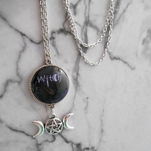 Κολιέ γυαλί με charm Witch pendant Triple moon - γυαλί, φεγγάρι, μεταλλικά στοιχεία, μενταγιόν - 3