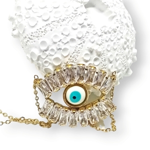 Κολιέ γυναικείο ατσάλι μάτι με zircon - ημιπολύτιμες πέτρες, κοντά, ατσάλι, evil eye, μενταγιόν - 2