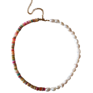 Rainbow perla necklace - μαργαριτάρι, κοχύλι, τσόκερ, κοντά, seed beads