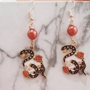 Σκουλαρίκια με charms από σμάλτο Snake earrings Snake jewelry - σμάλτος, ατσάλι, κρεμαστά, γάντζος - 4