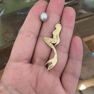Γοργόνα με πέρλα σκουλαρίκια, φυσικό μαργαριτάρι - ορείχαλκος, ασήμι 925, μπρούντζος - 4