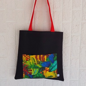 Γυναικεία χειροποίητη τσάντα ώμου / tote bag από ύφασμα με θέμα πολύχρωμη ζούγκλα - ύφασμα, ώμου, all day, tote, πάνινες τσάντες - 2