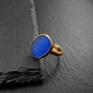 "Blue Seaglass ring" - Xειροποίητο επίχρυσο 18κ ματ δαχτυλίδι με φυσικό μπλε γυαλάκι της θάλασσας! - γυαλί, επιχρυσωμένα, αυξομειούμενα - 2