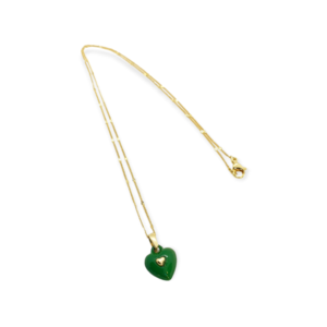 Κολιέ χάλκινο με πράσινη καρδιά - 45εκ - charms, χαλκός, καρδιά, κοντά, φθηνά