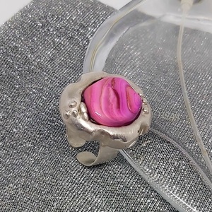 "Pink Stone Ring" - ασήμι 925, κορώνα, μεγάλα, αυξομειούμενα - 3