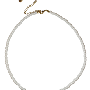 White necklace - επιχρυσωμένα, τσόκερ, χάντρες, κοντά, ατσάλι