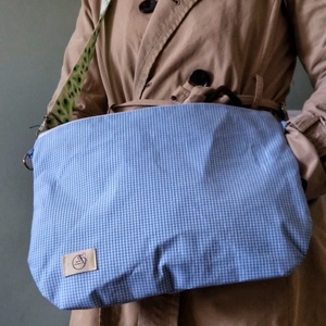 τσάντα χιαστί / ώμου , γαλάζιο καρό με πολύχρωμο ιμάντα - ύφασμα, clutch, χιαστί, μεγάλες, all day - 3