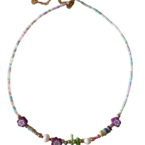 Purple flowers necklace - μαργαριτάρι, τσόκερ, κοντά, λουλούδι, ατσάλι