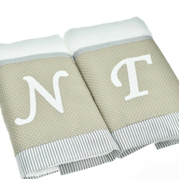 Σετ 2τμχ. / Δώρο γάμου πετσέτες προσώπου με μονογράμματα-Πουά - δώρα γάμου, ζευγάρια, πετσέτες - 2