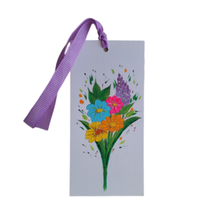 Σελιδοδείκτης ζωγραφισμένος στο χέρι, από χαρτόνι 17,8 * 8,5 cm - μπουκέτο - ζωγραφισμένα στο χέρι, λουλούδια, σελιδοδείκτες