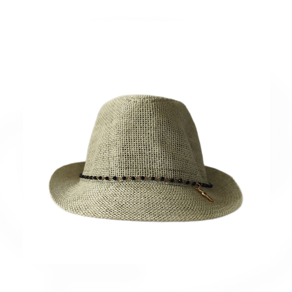 ''CROSS ΑMULET Καπέλο από χαρτί διακοσμημένο με ροζάριο και ατσάλινο charm σταυρός - ύφασμα, ψάθινα