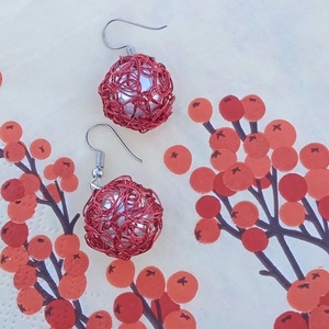 Wire crochet κόκκινα σκουλαρίκια με γάντζους - χαλκός, κρεμαστά, γάντζος, πλεκτά - 2