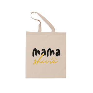 Πάνινη τσάντα μπεζ ώμου 32x42 εκατοστά δώρο για την ημέρα της μητέρας με φράση "Mama Shine" - ύφασμα, ώμου, πάνινες τσάντες, ημέρα της μητέρας