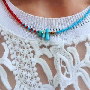 Summer necklace - τσόκερ, χάντρες, κοντά, ατσάλι, μπλε χάντρα