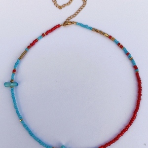 Summer necklace - τσόκερ, χάντρες, κοντά, ατσάλι, μπλε χάντρα - 2