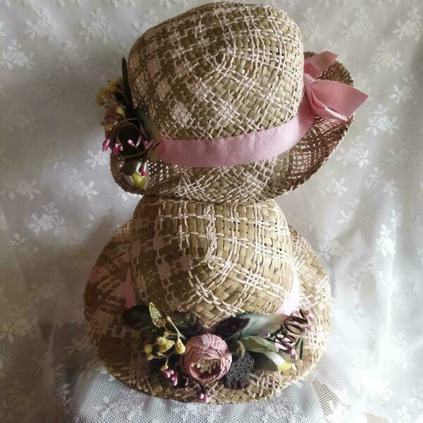 Παιδικό Ψάθινο καπέλο διακοσμημένο , φυσικό με ροζ , περίμετρος 49 και 52 εκ- - κορίτσι, λουλούδια, ψάθινα - 4