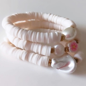 Fimo bracelet - μαργαριτάρι, ατσάλι, σταθερά, πέρλες, πολύσειρα