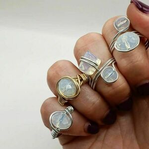 Boho δαχτυλίδια με σύρμα αλουμινίου και φεγγαρόπετρες (1 πέτρα) Νο. 17/57 - ασημί/χρυσό - ημιπολύτιμες πέτρες, αλουμίνιο, φεγγαρόπετρα, σύρμα, boho - 4