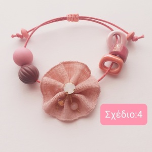 Βραχιόλι "pink flower" - δέρμα, ύφασμα, χάντρες, χεριού, αυξομειούμενα - 4
