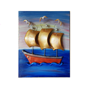3D Πίνακας ζωγραφικής με καράβι από πηλό 30x40x3cm - πίνακες & κάδρα, καράβι, πίνακες ζωγραφικής