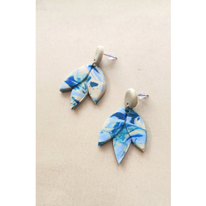 "multicolor leafs" Handmade Dangle Embossed Earrings (6cm Height)__ - πηλός, boho, μεγάλα, καρφάκι