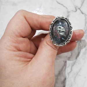 Αυξομειούμενο δαχτυλίδι με γυαλί Adjustable cabochon Skull ring - γυαλί, μεγάλα, αυξομειούμενα - 4