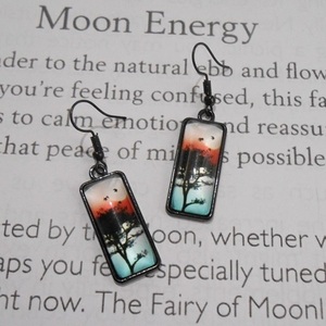 Σκουλαρίκια με γυαλί Moon Sunset earrings - γυαλί, φεγγάρι, κρεμαστά, γάντζος - 3