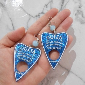 Ακρυλικά σκουλαρίκια με χάντρες Ouija Planchette Blue Earrings - χάντρες, plexi glass, κρεμαστά, μεγάλα, γάντζος - 5