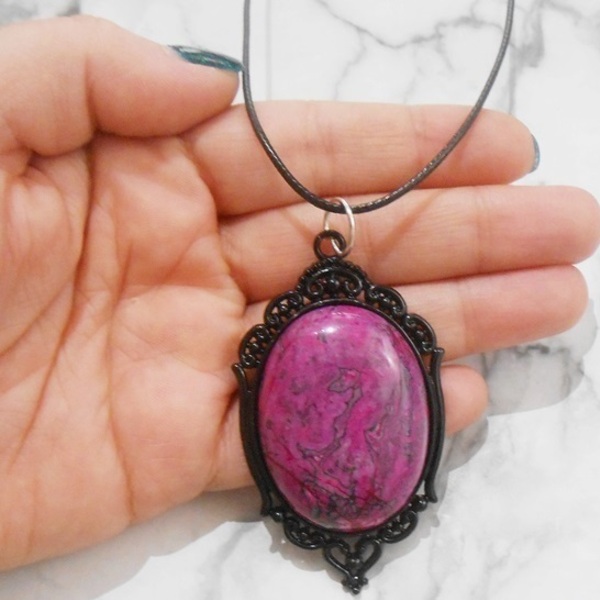 Κολιέ με ημιπολύτιμες πέτρες/Ροδονίτης Pink rhodonite pendant - ημιπολύτιμες πέτρες, μενταγιόν - 3