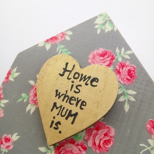 Ξύλινο Φλοράλ Σπιτάκι για την Μαμά ♥ Home Γιορτή της Μητέρας The Pink Feather - ξύλο, καρδιά, λουλούδια, σπίτι, διακοσμητικά - 4