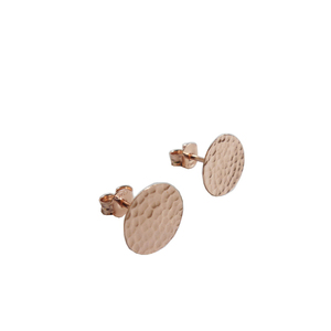 (Ρόζ) επιχρυσωμένα σκουλαρίκια δίσκος σφυρήλατα (διάμετρος δίσκου: 1 εκ) - επιχρυσωμένα, ορείχαλκος, καρφωτά, μικρά, καρφάκι