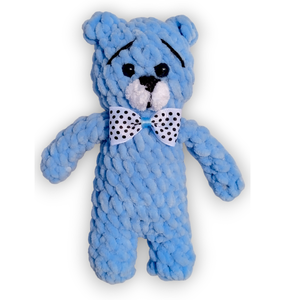 Αρκουδάκι μικρό μπλε λούτρινο πλεκτό χειροποίητο κουκλάκι - δώρο, λούτρινα, παιχνίδια, amigurumi