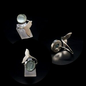Aquamarine Mermaid Tail - ημιπολύτιμες πέτρες, ασήμι 925, boho, σταθερά, μεγάλα - 5