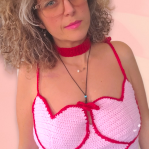 Crop top Hearts handmade - βαμβάκι, ακρυλικό, crop top