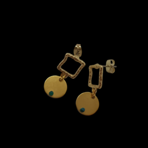 Καρφωτά σκουλαρίκια με τυρκουάζ - ημιπολύτιμες πέτρες, επιχρυσωμένα, καρφωτά, μικρά, zamak - 3
