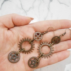 Σκουλαρίκια με γρανάζια Bronze Steampunk Gear Earrings - μπρούντζος, κρεμαστά, μεγάλα, γάντζος - 4