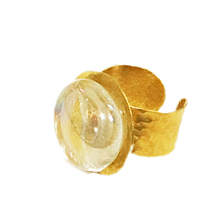 Δαχτυλίδι ορείχαλκου με διαφανή χάντρα γυάλινη - ορείχαλκος, χάντρες, boho, αυξομειούμενα, φθηνά - 3