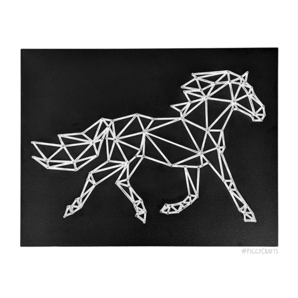 Ξύλινο κάδρο με καρφιά & κλωστές "Polygon Horse" 35x27cm - πίνακες & κάδρα, γεωμετρικά σχέδια, minimal