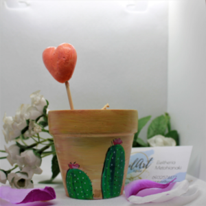Πήλινο γλαστράκι 8*7,5 εκ ζωγραφισμένο στο χέρι " cactus2" - ζωγραφισμένα στο χέρι, πηλός, κασπώ, personalised - 2