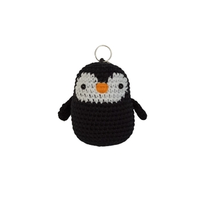 Πλεκτό μπρελόκ μαύρος πιγκουίνος - 6εκ - βαμβακερό νήμα, αυτοκινήτου, σπιτιού, ζωάκια, μπρελοκ κλειδιών